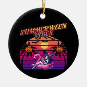 Summerween Sfeer Heks Flamingo Float, Heks Summer Keramisch Ornament