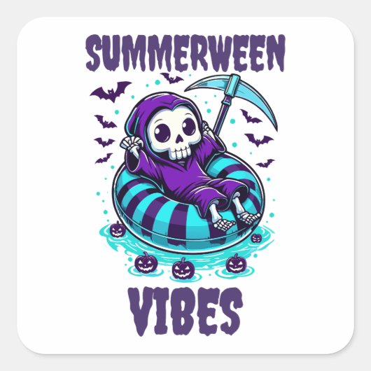 Summerween-sfeer – Reaper Relaxed Vierkante Sticker (Voorkant)