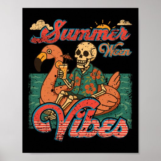 Summerween Sfeer Skelet Flamingo Float Zomer Hallo Poster (Voorkant)
