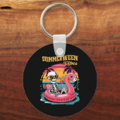 Summerween Sfeer Skelet Flamingo Griezelfeest Sleutelhanger (Voorkant)