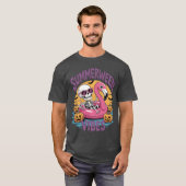 Summerween Sfeer Skelet Flamingo Griezelig Hallowe T-shirt (Voorkant volledig)