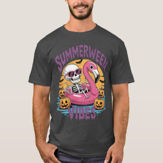 Summerween Sfeer Skelet Flamingo Griezelig Hallowe T-shirt