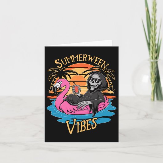 Summerween Sfeer Skelet Flamingo Griezelige Hallow Kaart (Voorkant)