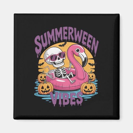 Summerween Sfeer Skelet Flamingo Griezelige Hallow Magneet (Voorkant)