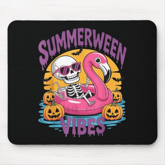 Summerween Sfeer Skelet Flamingo Griezelige Hallow Muismat (Voorkant)