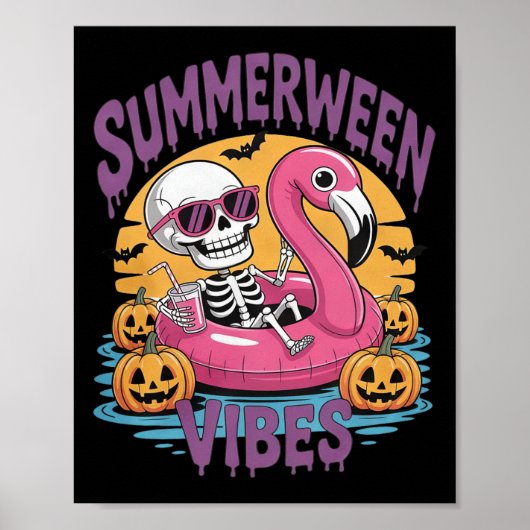 Summerween Sfeer Skelet Flamingo Griezelige Hallow Poster (Voorkant)
