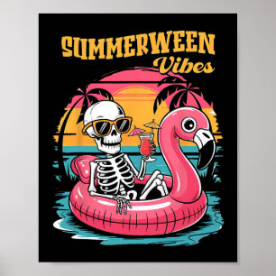 Summerween Sfeer Skelet Flamingo Griezelige Hallow Poster