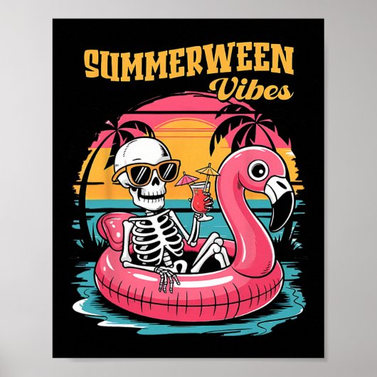 Summerween Sfeer Skelet Flamingo Griezelige Hallow Poster (Voorkant)