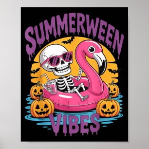 Summerween Sfeer Skelet Flamingo Griezelige Hallow Poster