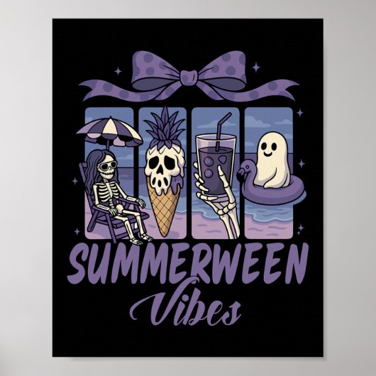 Summerween Sfeer Skelet Geest Strandfeest Hallowee Poster (Voorkant)