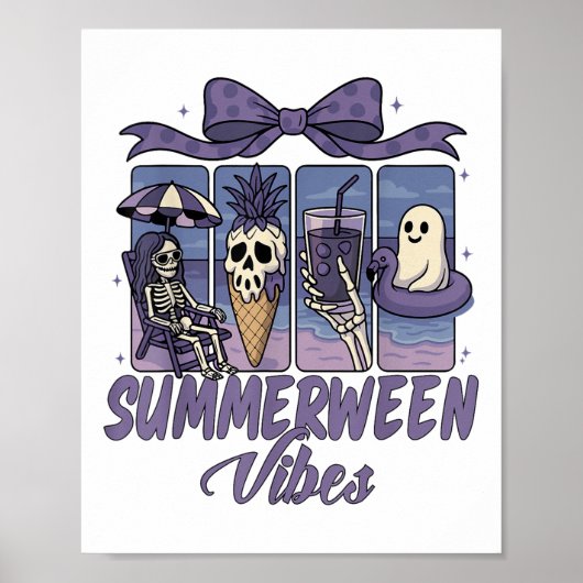 Summerween Sfeer Skelet Geest Strandfeest Hallowee Poster (Voorkant)