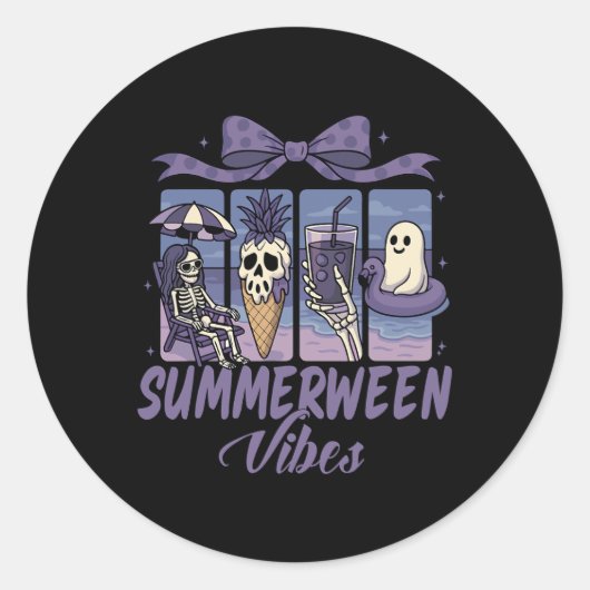 Summerween Sfeer Skelet Geest Strandfeest Hallowee Ronde Sticker (Voorkant)