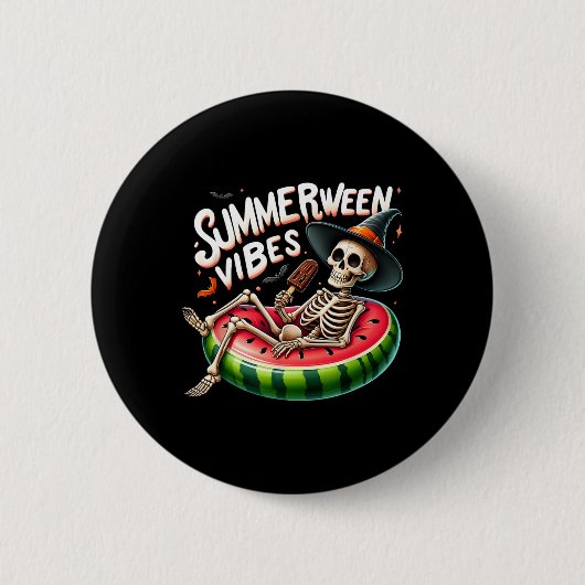 Summerween Sfeer Spookachtig Skelet Halloween Stra Ronde Button 5,7 Cm (Voorkant)