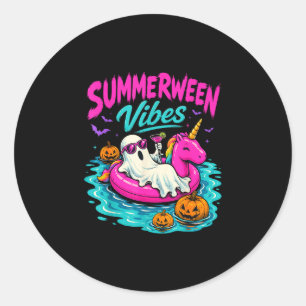 Summerween sfeer spooky geest eenhoorn strand ronde sticker
