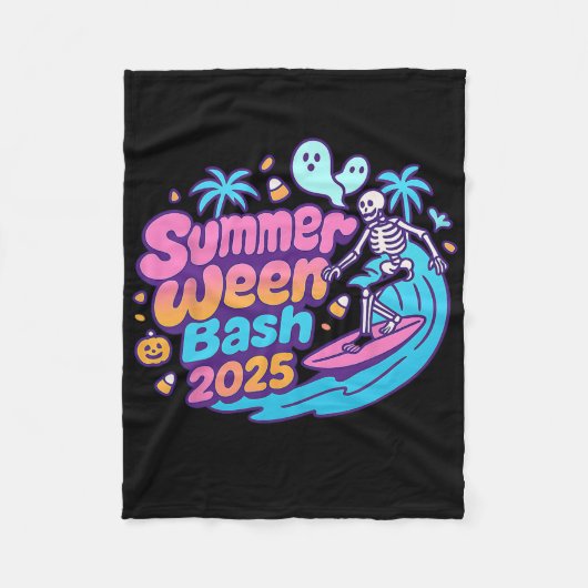 Summerween SH 2025 Skeleton Beach Party Halloween Fleece Deken (Voorkant)