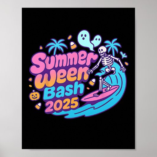 Summerween SH 2025 Skeleton Beach Party Halloween Poster (Voorkant)