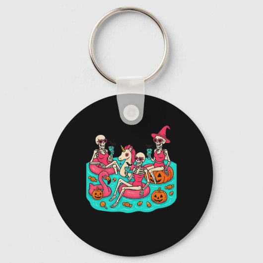 Summerween skelet flamingo die gewoon op Halloween Sleutelhanger (Voorkant)
