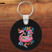 Summerween Skelet Flamingo Zomer Halloween Vrouw Sleutelhanger (Voorkant)
