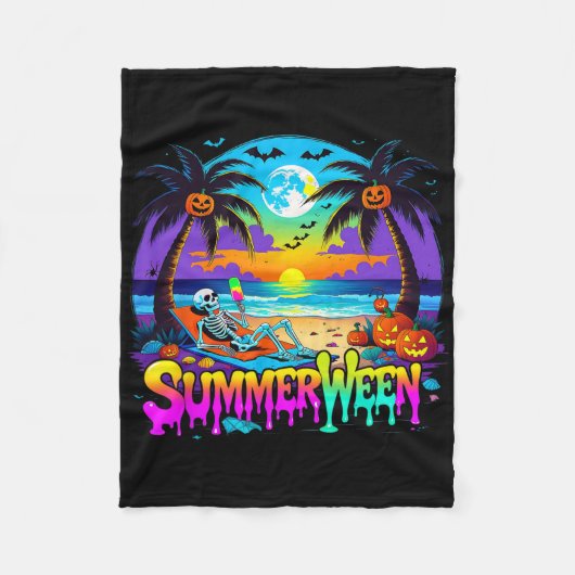 Summerween Skelet Spookstrand Grappig Griezelig Ha Fleece Deken (Voorkant)