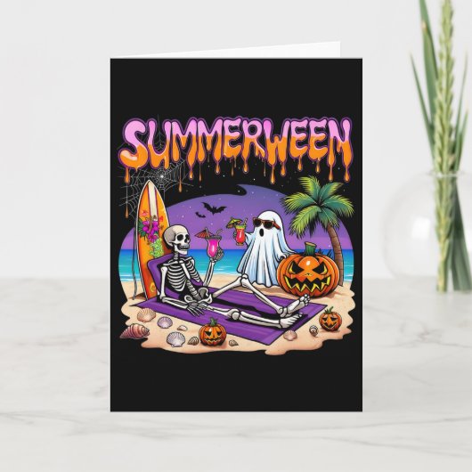 Summerween Skelet Spookstrand Grappig Griezelig Ha Kaart (Voorkant)