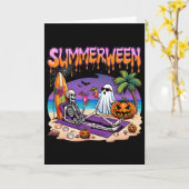 Summerween Skelet Spookstrand Grappig Griezelig Ha Kaart (Gele Bloem)