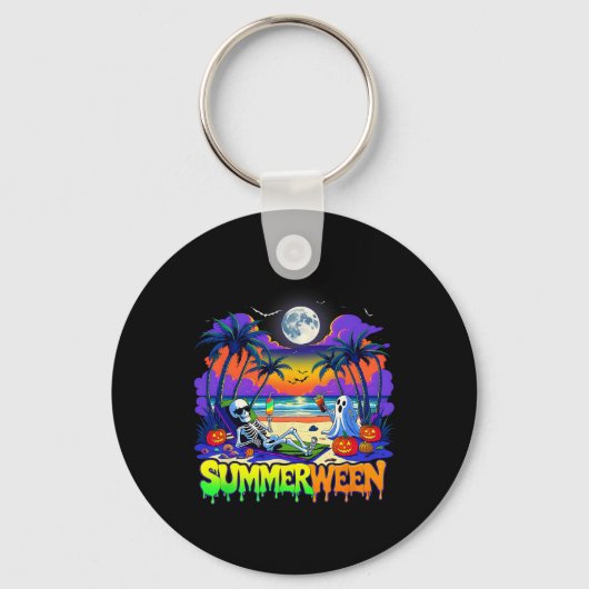 Summerween Skelet Spookstrand Grappig Griezelig Ha Sleutelhanger (Voorkant)