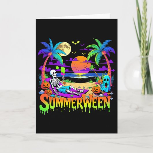 Summerween Skelet Spookstrand Grappig Griezelige H Kaart (Voorkant)