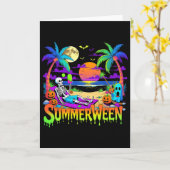 Summerween Skelet Spookstrand Grappig Griezelige H Kaart (Gele Bloem)