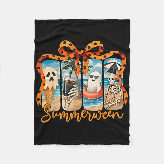 Summerween Skelet Spookstrandfeest Halloween Vi Fleece Deken (Voorkant)