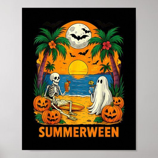 Summerween Skelet Spookstrandfeest Halloween Vi Poster (Voorkant)