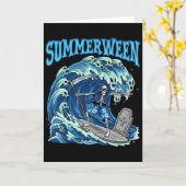 Summerween Skelet Surfen Grim Reaper Strand Spooky Kaart (Gele Bloem)