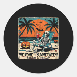 Summerween Skeleton Beach Halloween Tropische Kuns Ronde Sticker