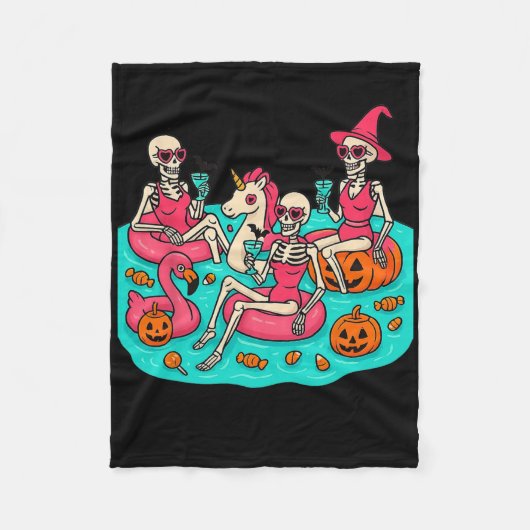 Summerween Skeleton Flamingo Wachten op Hall Fleece Deken (Voorkant)