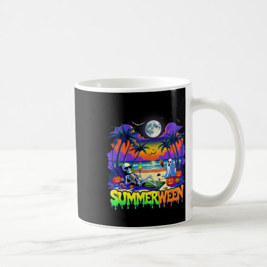 Summerween Skeleton Ghost Beach Funny Spooky Hallo Koffiemok (Rechts)