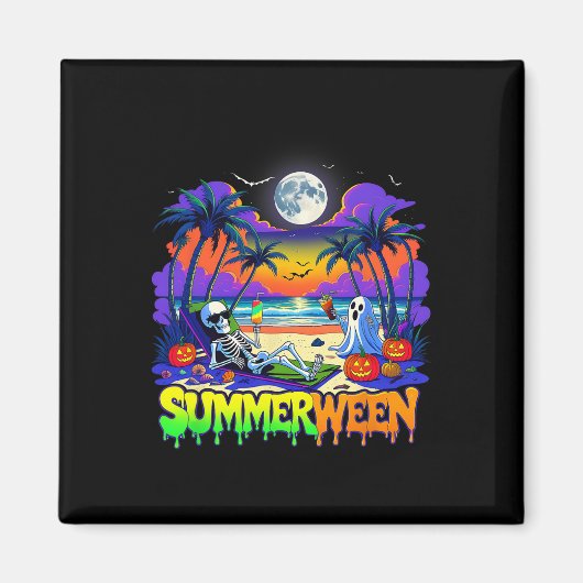 Summerween Skeleton Ghost Beach Funny Spooky Hallo Magneet (Voorkant)
