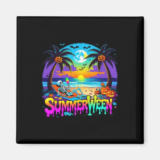 Summerween Skeleton Ghost Beach Funny Spooky Hallo Magneet (Voorkant)