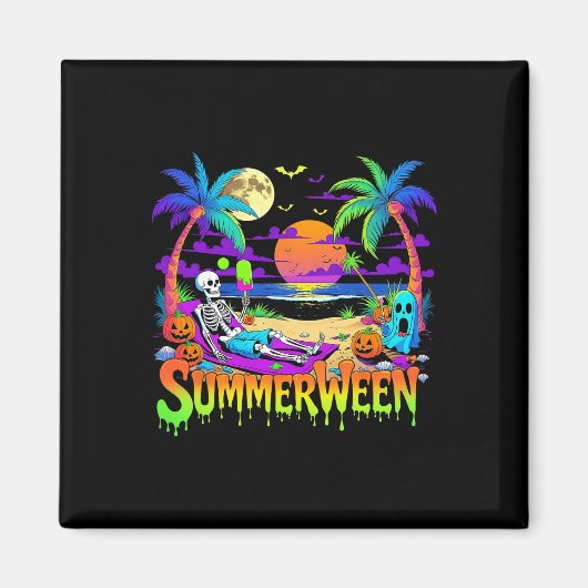 Summerween Skeleton Ghost Beach Funny Spooky Hallo Magneet (Voorkant)