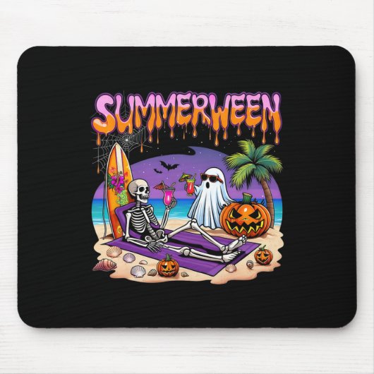 Summerween Skeleton Ghost Beach Funny Spooky Hallo Muismat (Voorkant)