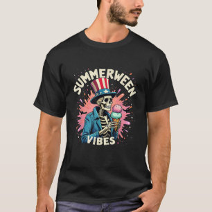 Summerween Skeleton Ice Cream USA Horror Mashup T-shirt
