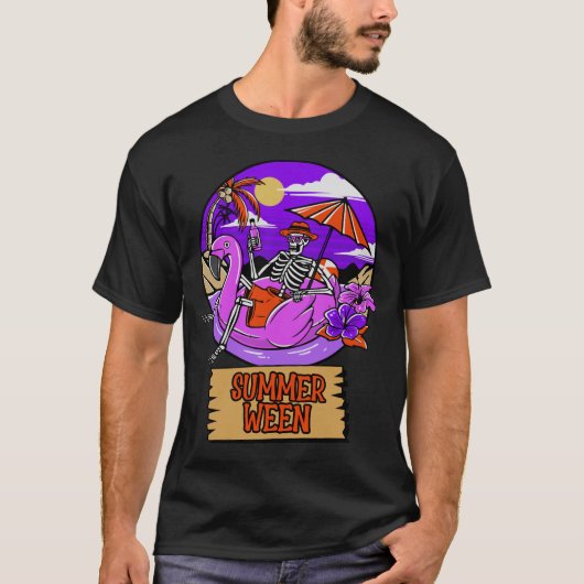 Summerween Skeleton Relaxing at The Beach T-shirt (Voorkant)