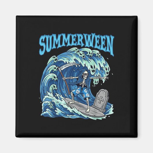 Summerween Skeleton Surf Grim Reaper Beach Spooky Magneet (Voorkant)