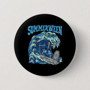 Summerween Skeleton Surf Grim Reaper Beach Spooky Ronde Button 5,7 Cm