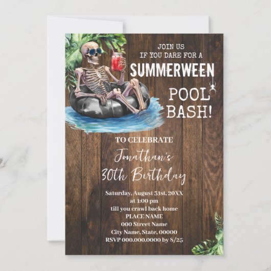Summerween Skeleton Tropical Halloween Birthday Kaart (Voorkant)