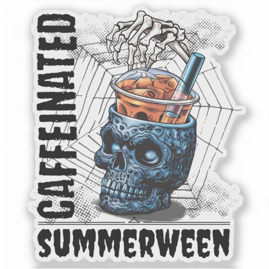 Summerween Skull Skeleton Hand Iced Coffee Goth Sticker (Voorkant)