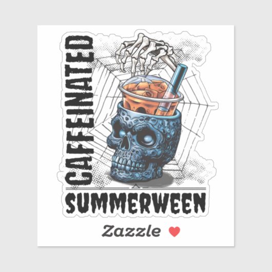 Summerween Skull Skeleton Hand Iced Coffee Goth Sticker (Vel)