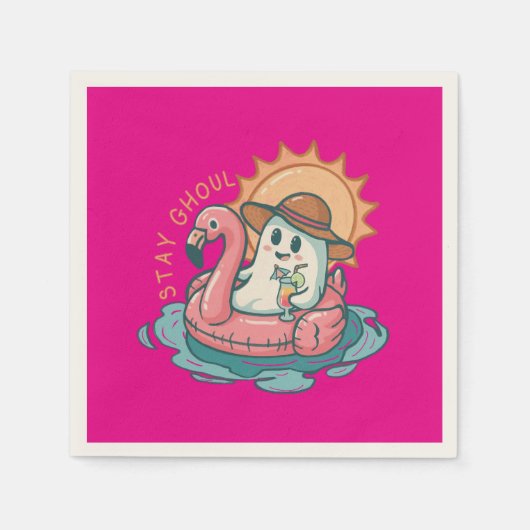 Summerween Spook op een Flamingo Drijver Servet (Voorkant)