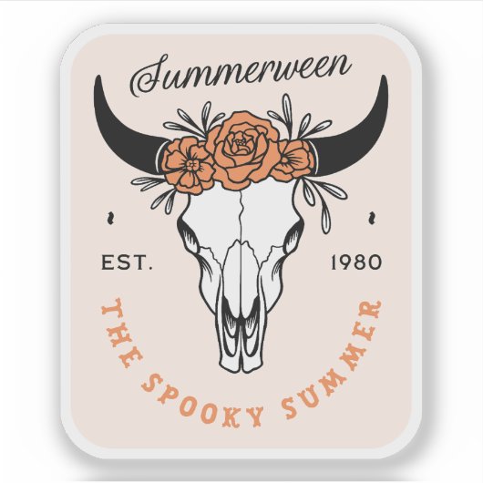 Summerween spooky summer floral skull aesthetic sticker (Voorkant)