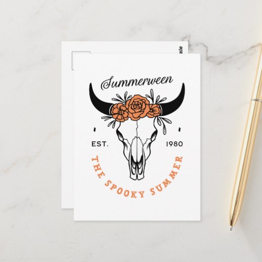 Summerween spooky summer halloween party skull briefkaart (Voorkant / Achterkant in situ)