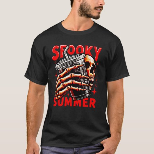 Summerween Spooky Summer Snarky Skeleton Coffee Ha T-shirt (Voorkant)