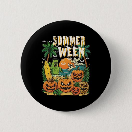 Summerween Strand Pompoenen Geesten Surfen Hallowe Ronde Button 5,7 Cm (Voorkant)